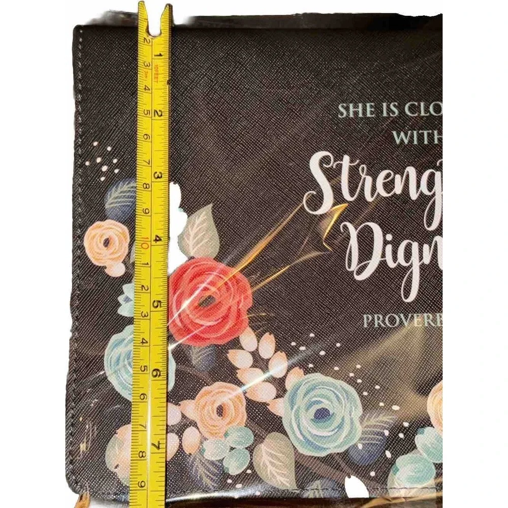 God's Gift Bible Book Cover Carry Case Black Floral Strength & Dignity 8x11 NWT